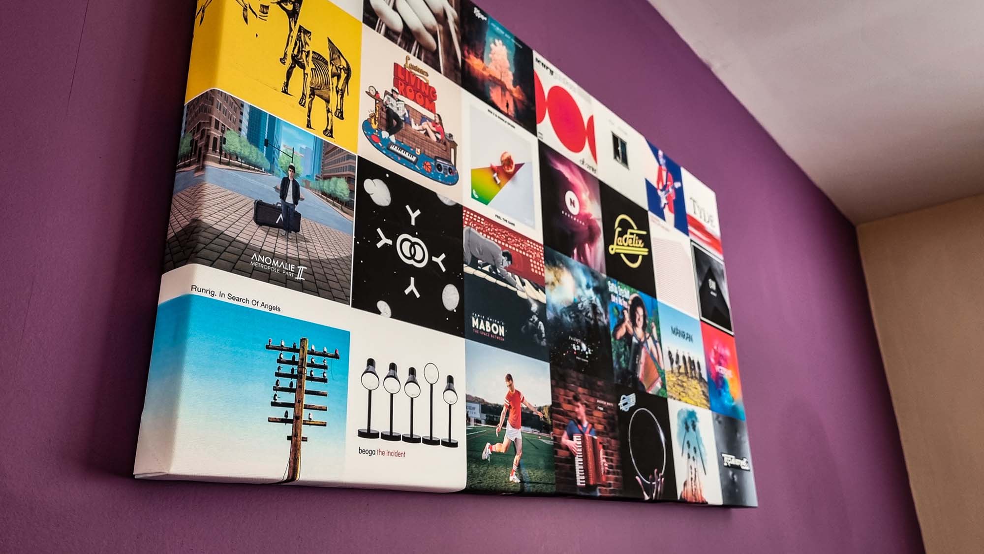 Music Album Canvas art on a purple wall